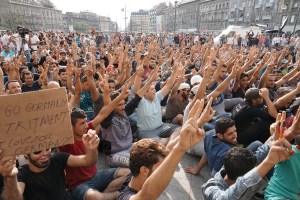 Syrian refugees strike in front of Budapest Keleti railway station. Refugee crisis. Budapest, Hungary, Central Europe, 3 September 2015. "Syrian refugees strike in front of Budapest Keleti railway station. Refugee crisis. Budapest, Hungary, Central Europe, 3 September 2015" by Mstyslav Chernov - Own work. 
